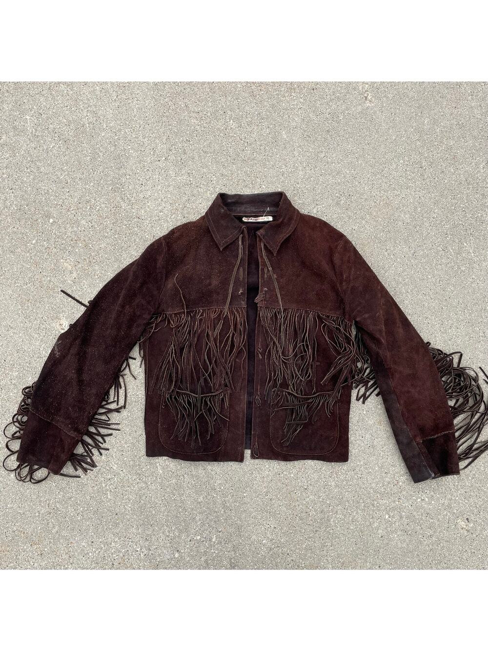 Vintage Marges Glitter Shop Fringe Suede Western Jacket Brown Cowgirl Boho M